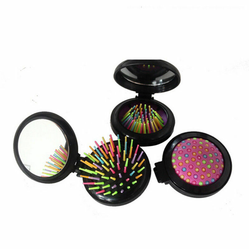 Mini Round Folding Comb With Mirror New Girls Travel Hair brush  EO.l8