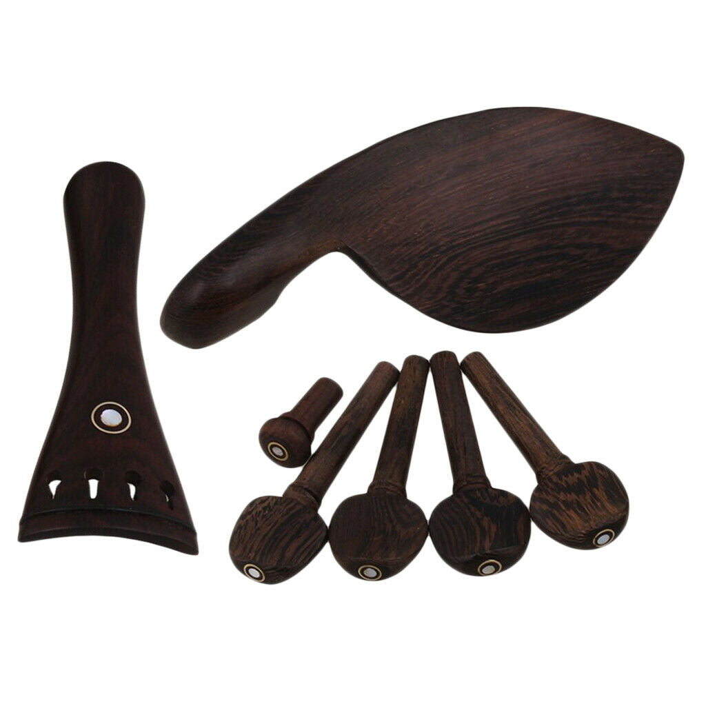 Wood Violin Pegs Chin Rest End Pin Tailpiece Set for 4/4 Violin Replacement