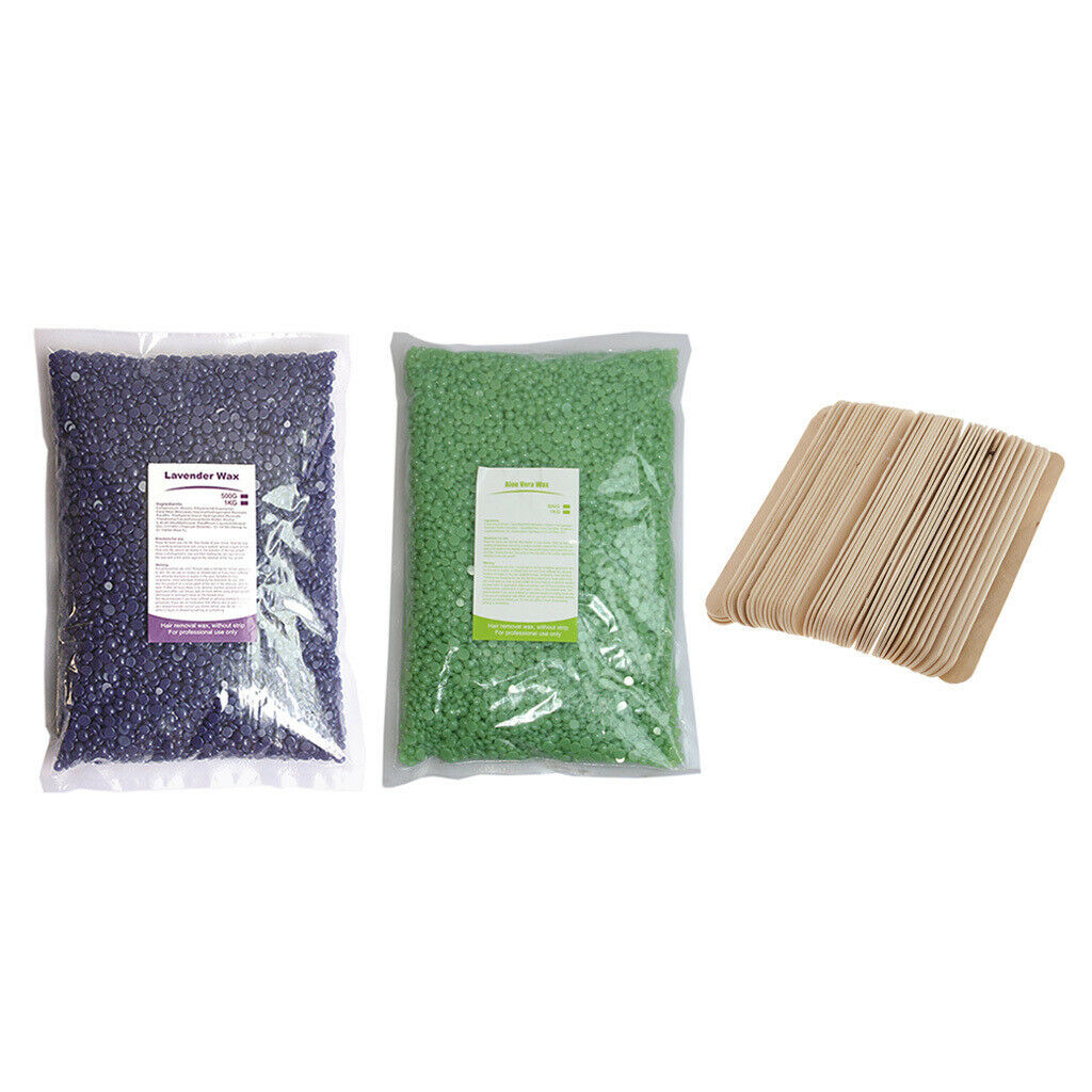 2Pcs 500g Depilatory Hot Hard Wax Beans Hair Removal with Spatulas Set