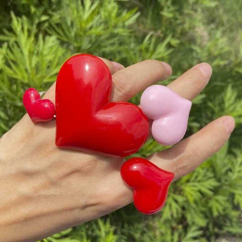 4 Pieces Red/Pink Peach Heart Ring Exquisite All-match Trend Jewelry