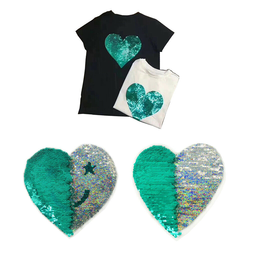 Love Heart Reversible Glitter Applique Clothing Decorative Sequins Patch DIY