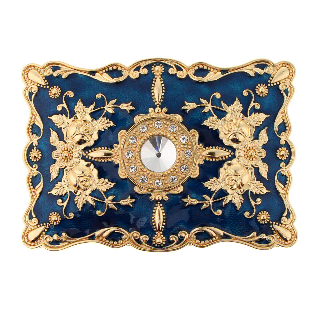 Retro Enamel Flower Sculpture Trinkets Chest Jewelry Box Organizer Dark Blue