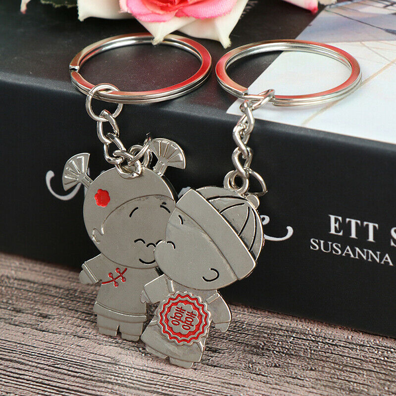 1Pair Boy and Girl Bride Groom Keychain Couple Lover Keyring Gift_DD