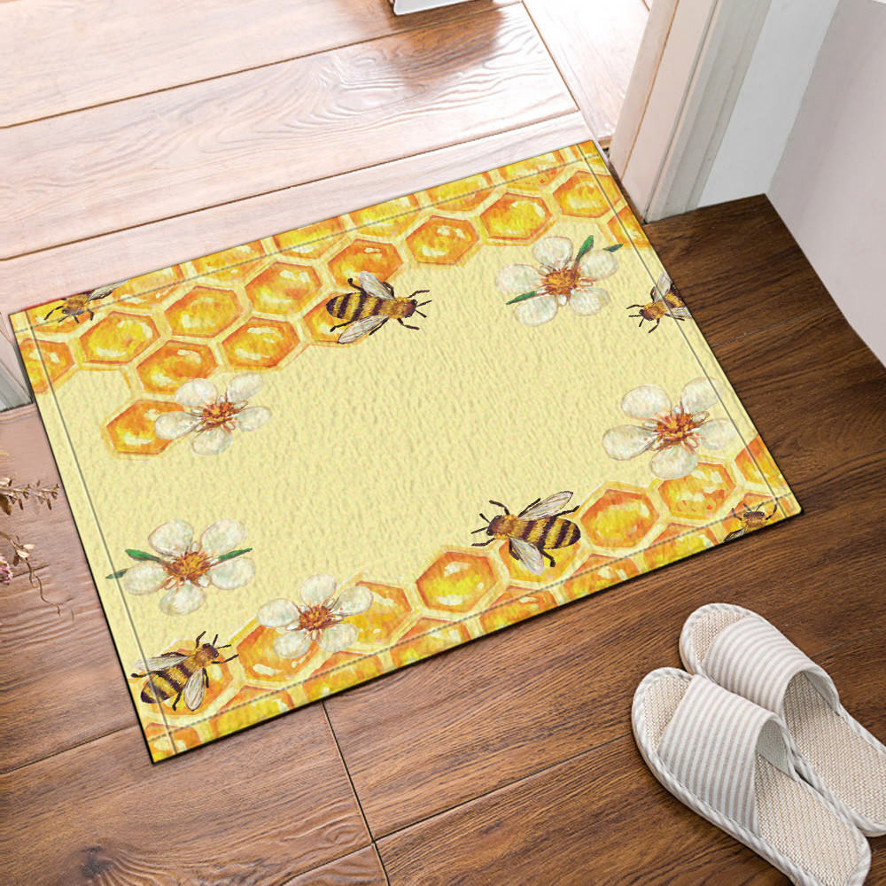 Bee and Honeycomb Bath Rug Non-Slip Floor Outdoor Indoor Front Door Mat 16x24"