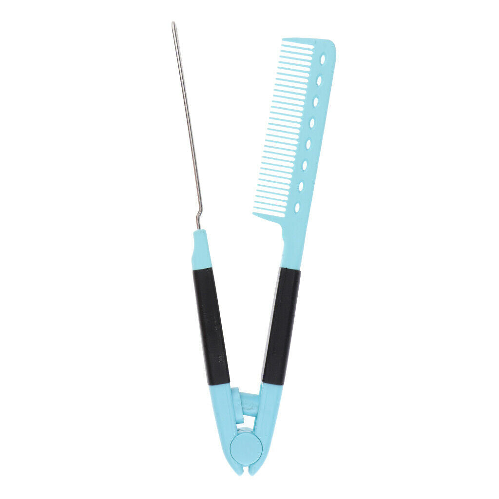 Hairdressing Straightener Hair Straighten Brush Pocket Comb Clamp Light Blue