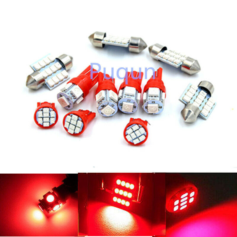 11x Red LED Lights Interior Package T10 31mm Map Dome License Plate Light