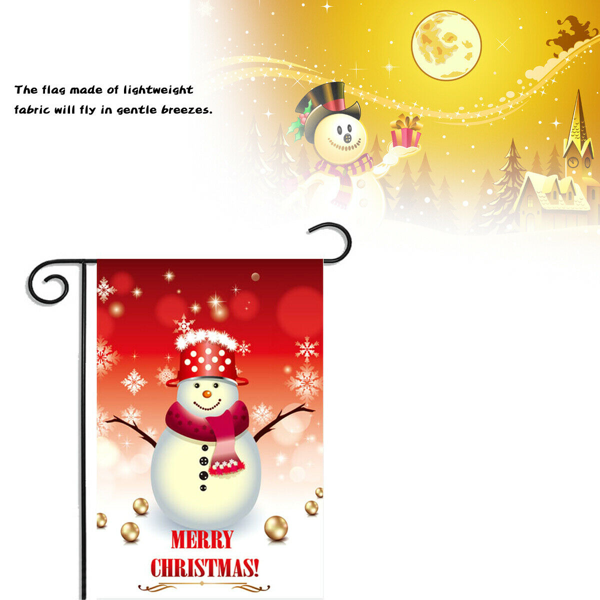 Merry Christmas Garden Flag Snowman Claus Holiday Decor 12"x18"