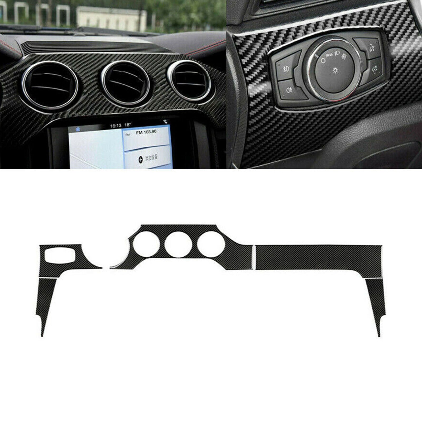 Real Carbon Fiber Car Interior Dashboard Panel Cover Trim For Ford Mustang 15-19