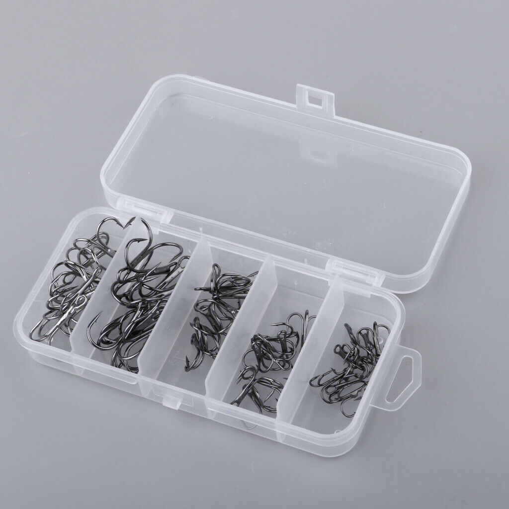 1 Set Fishing Treble Hooks Durable Barb Lure Bait Sea Fish Hook Kit Black S