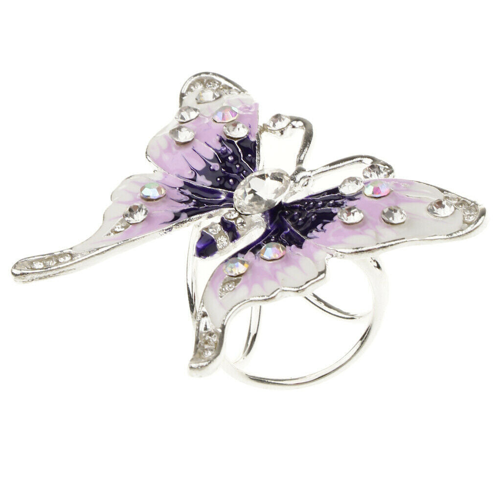 4 Pieces Women's Fashion Enamel Butterfly Rhinestone Scarf Ring Buckle Clip