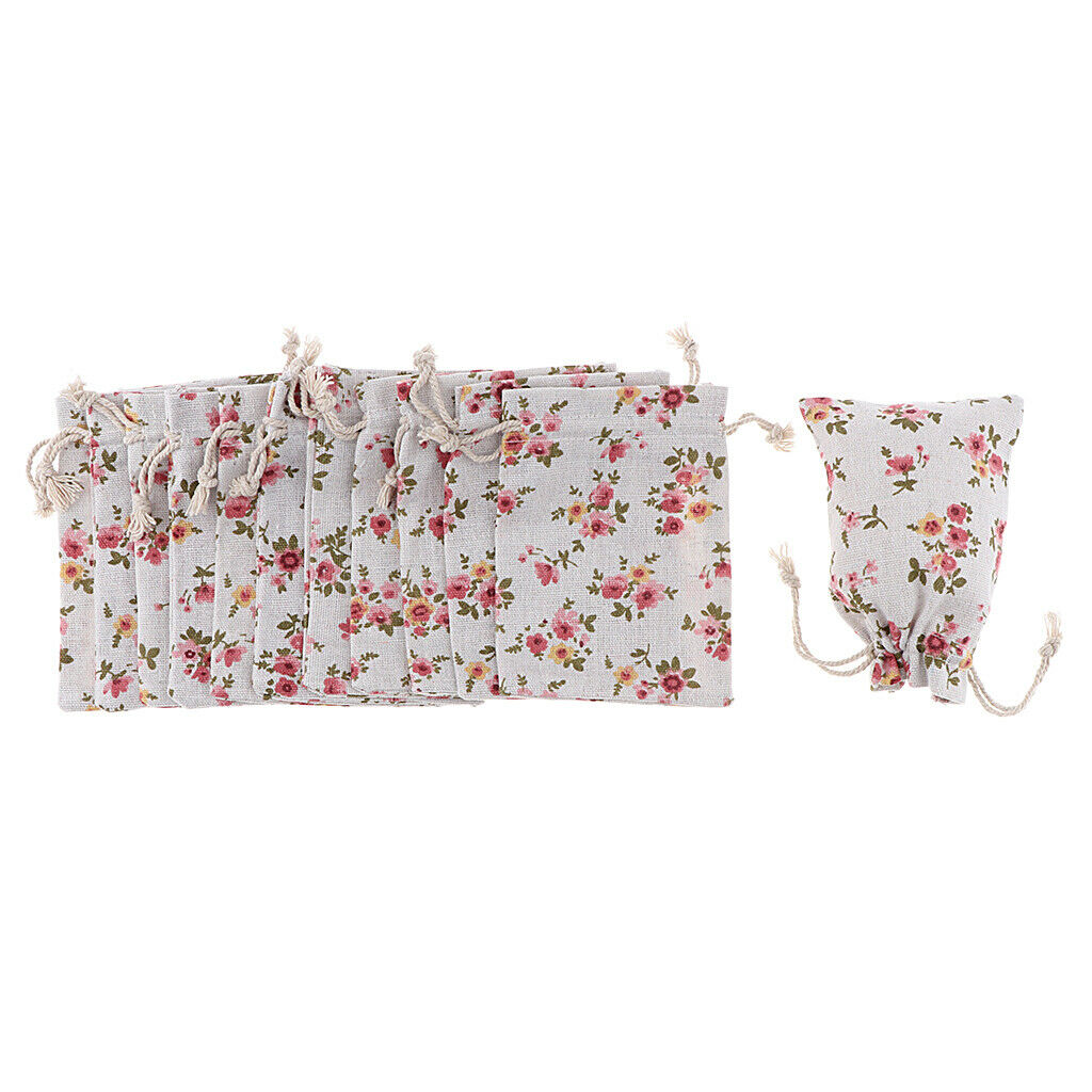 12pcs Cotton Linen Sack Jewelry Pouch Drawstring Bag Wedding Favor Flower