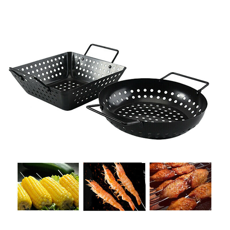 Round Grill Wok with Handle,BBQ Accessory Barbecue Tools for Stir Fry,ShrimpI2B1