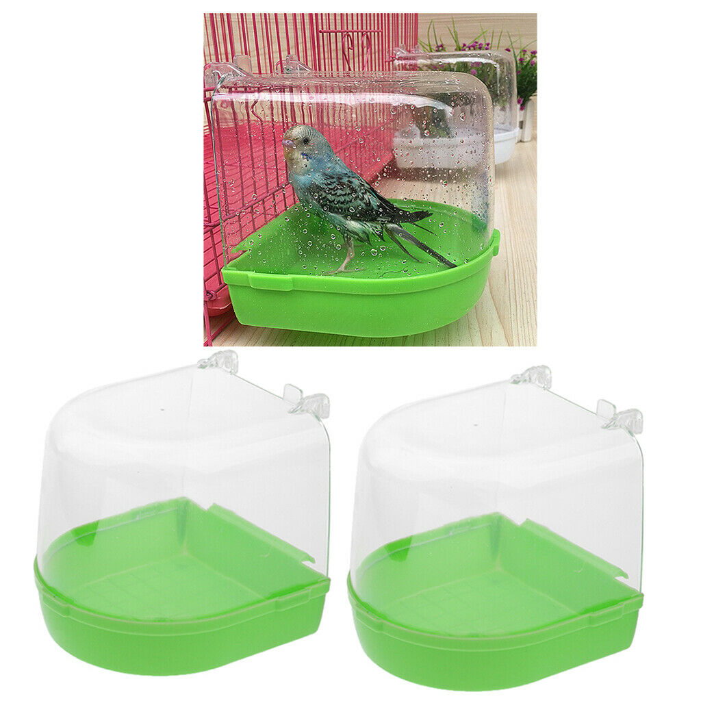 2x Bird Bathtub Bath Box Bowl Cage Accessory for Parrots Crested Myna Green