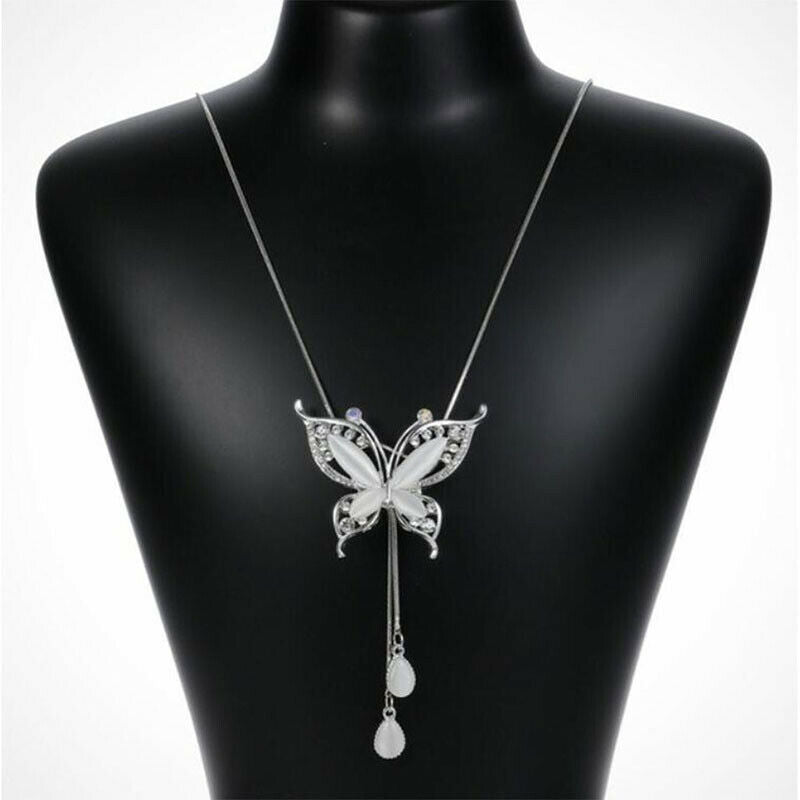 Opal Stone Butterfly Chain Sweater long Necklace Pendants Gift for Girl J.l8