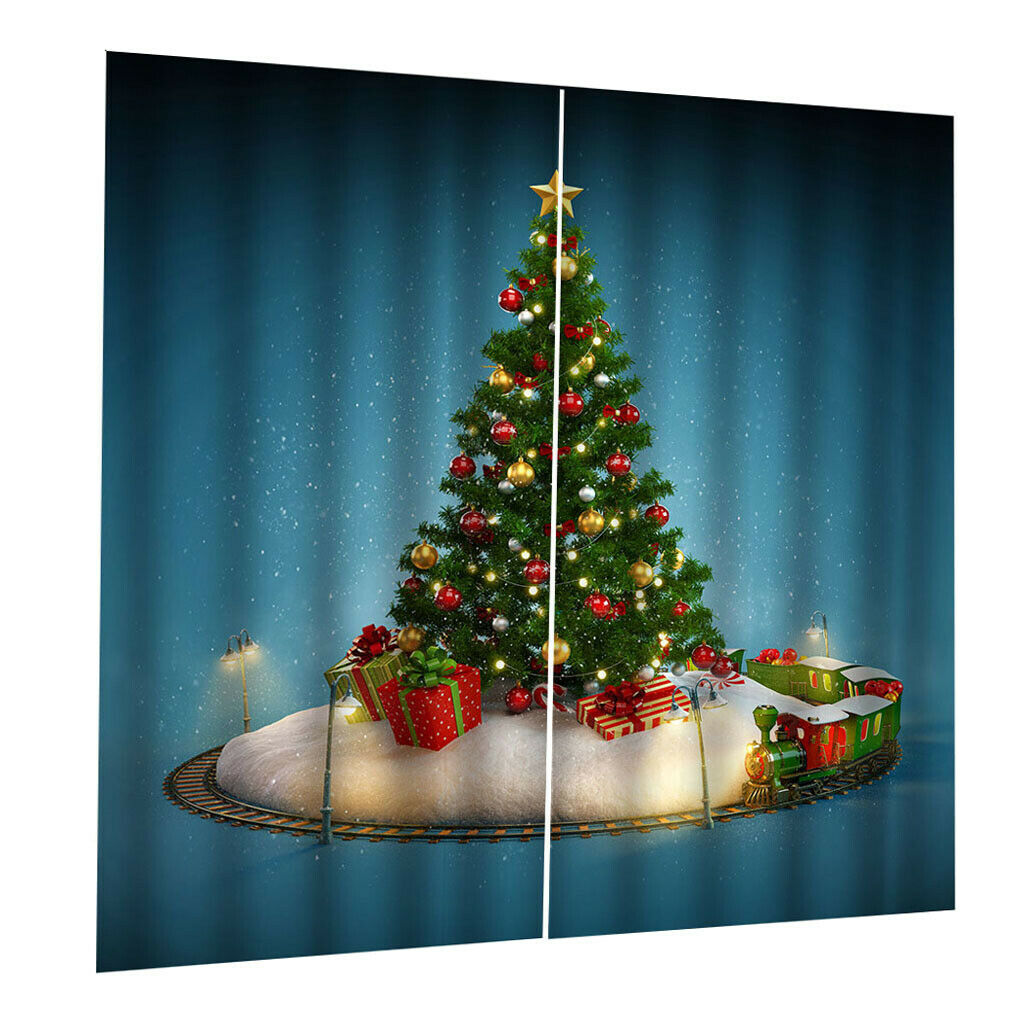 Christmas Curtains, Merry Xmas Themed Christmas Tree and Lights, Living Room