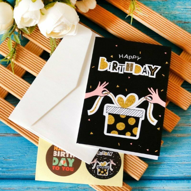 6 Sets of Happy Birthday Cards with Envelopes and Stickers Folding Cards .l8