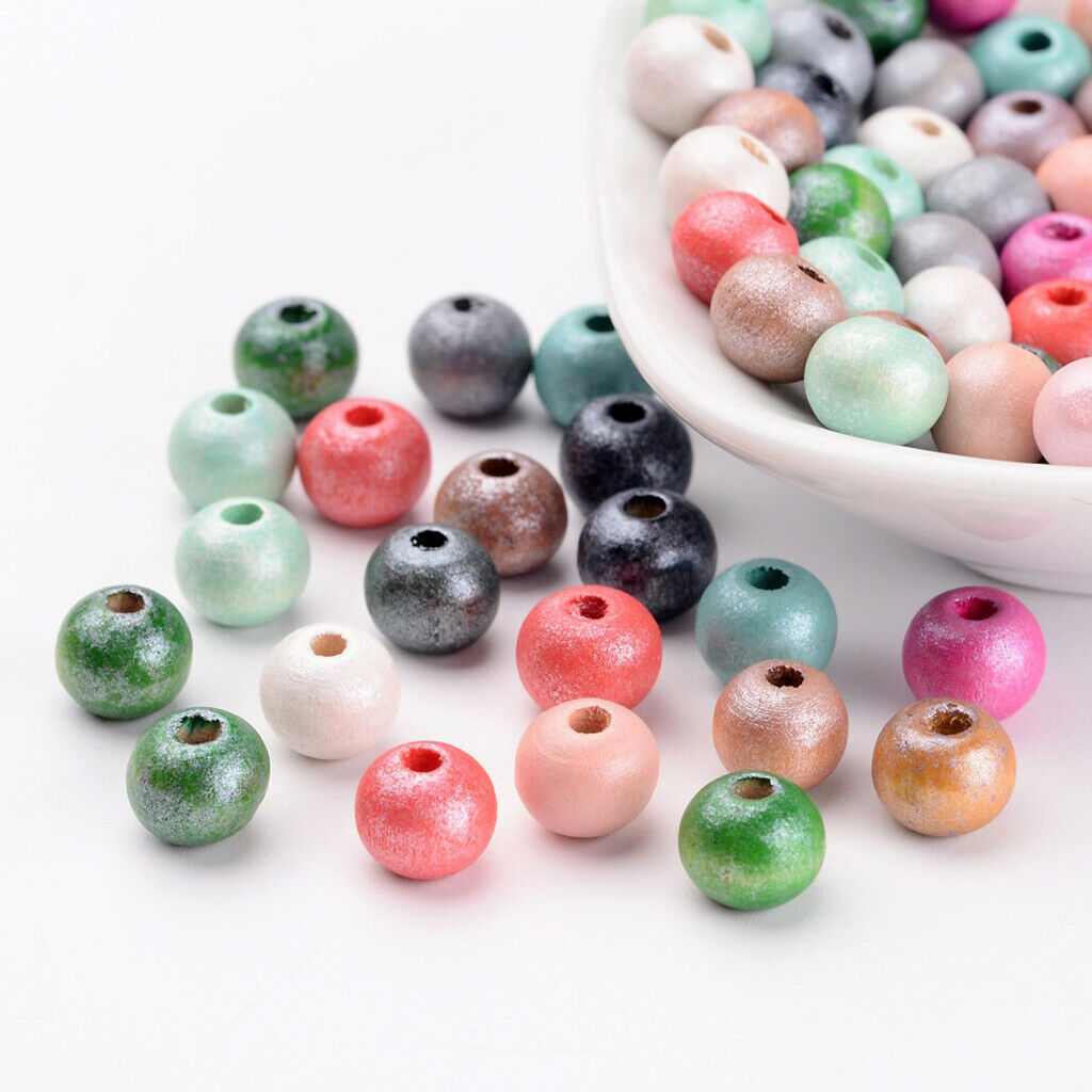 100x Wooden 7-9mm Mixed Bright Coloured Beads Craft Kids Jewelry Beading DIY