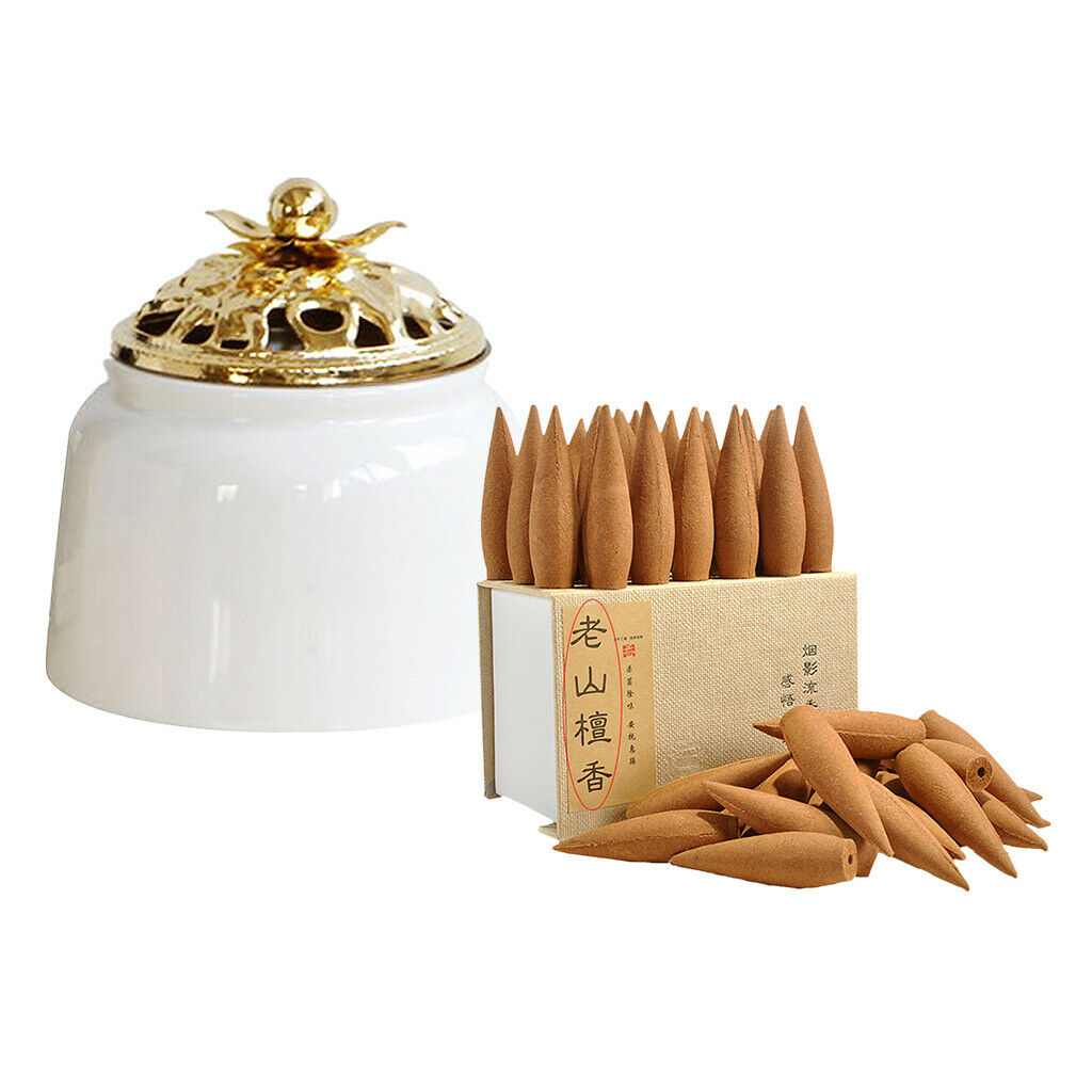 Ceramic Incense Burner(White) w/ Incense Cone(25pcs) Home Fragrance Decor