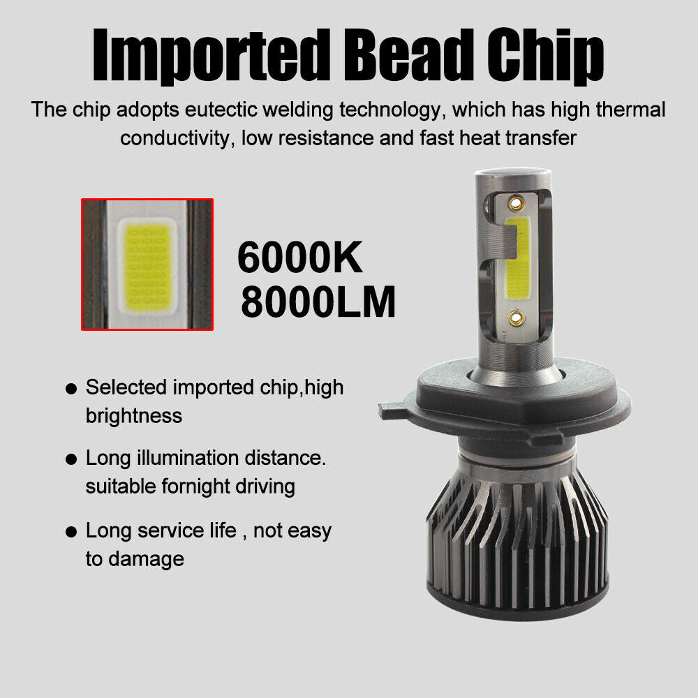 1Pair Auto 9008 H13 Mini Led Headlights Headlamps 72W/Set 16000LM 6000K White