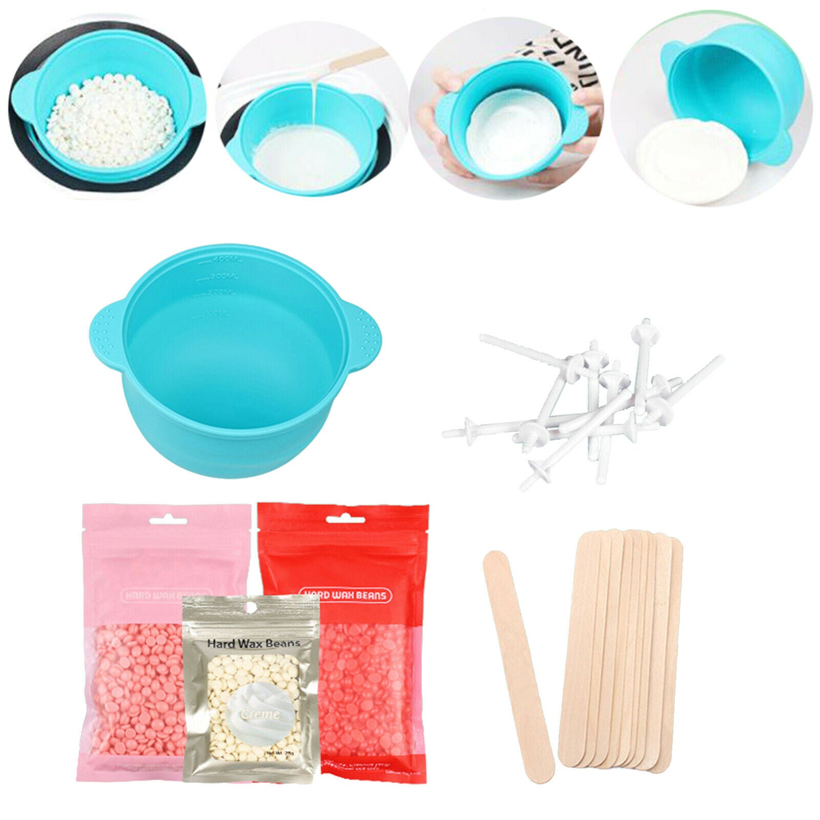 Silicone Bowl Depilatory Hard Wax Set Facial Reusable Warmer Bowls