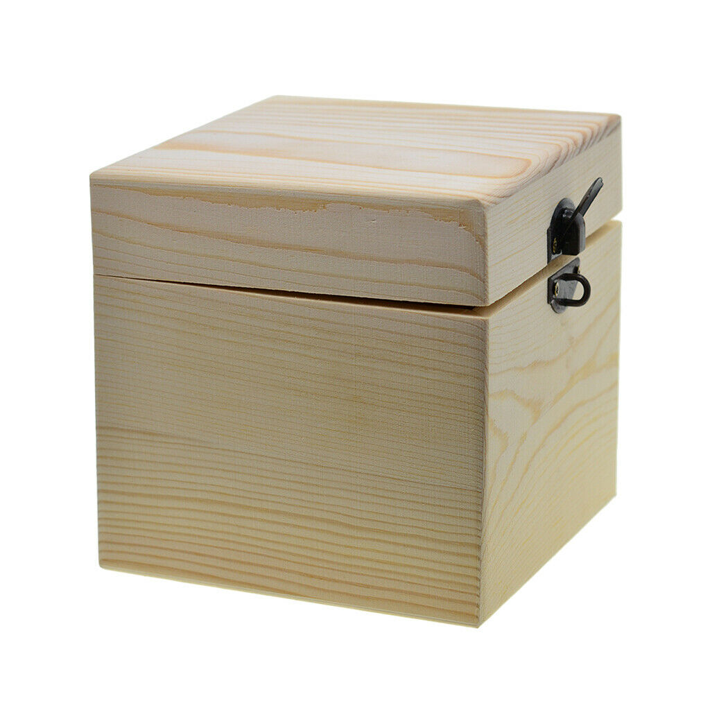 Plain Wooden Treasure Chest Wood Jewelry Storage Craft Box Square DIY