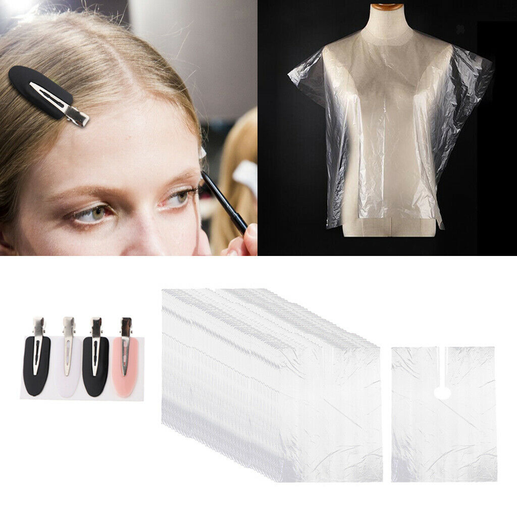 200x Disposable Hair Cutting Capes Gowns Salon Cloth Apron + 12x Hair Clips