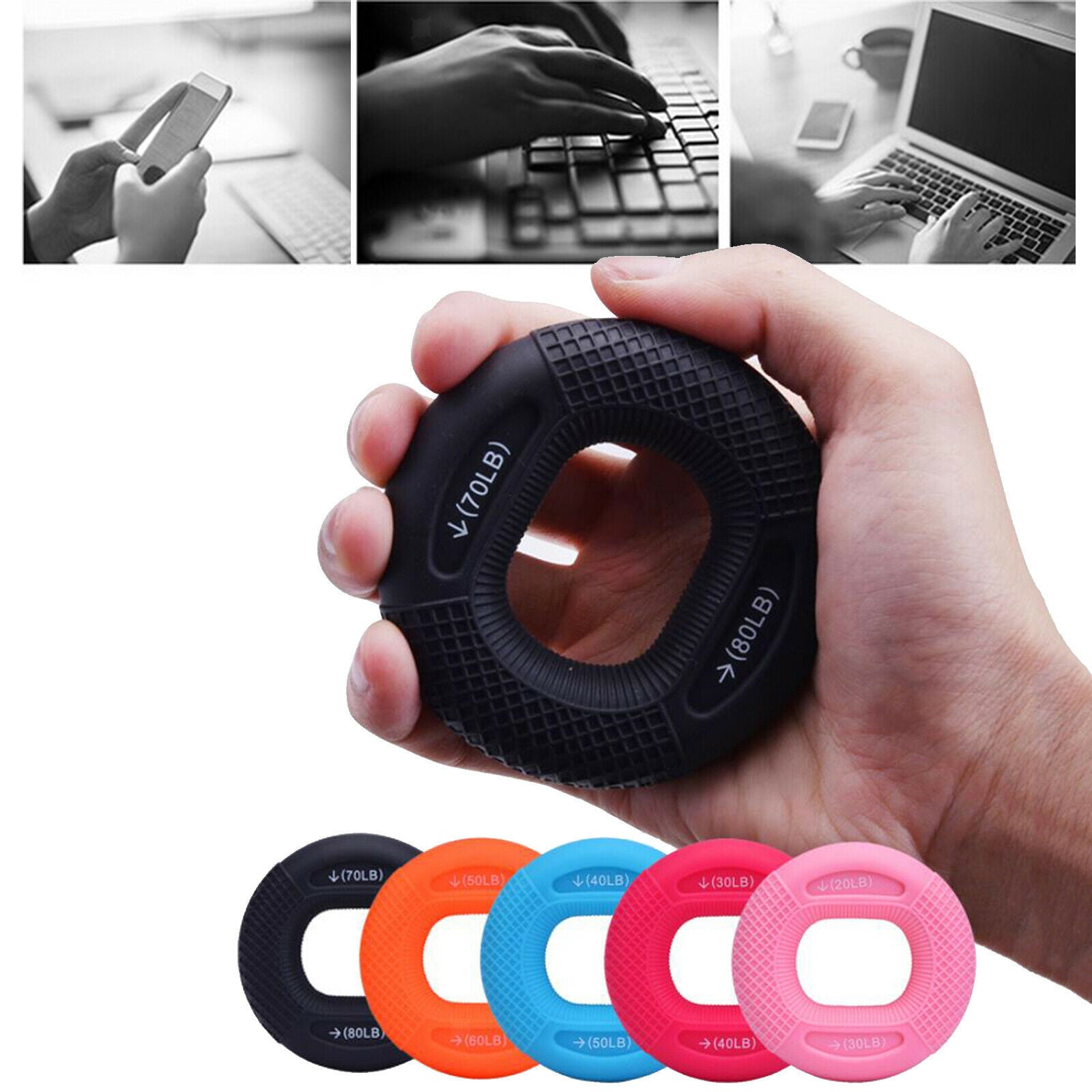 Hand Grip Silicone Ring 2 in 1 Gripper Finger Wrist Fitness Pink 20LB 30LB