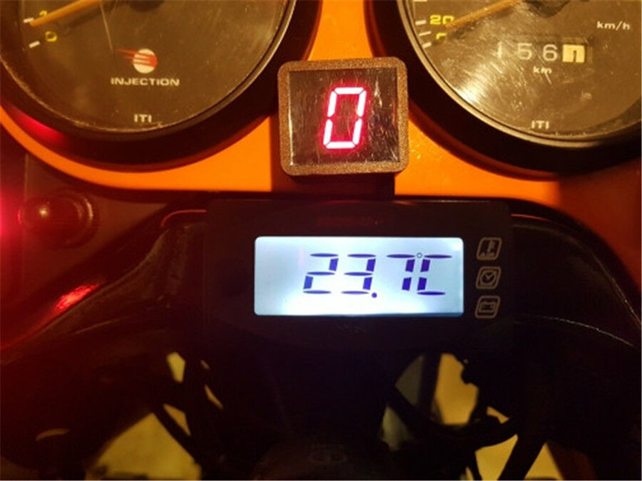 Black Motorcycle Digital Gauge Low Voltage Warning +Clock+Air Temperature Meter