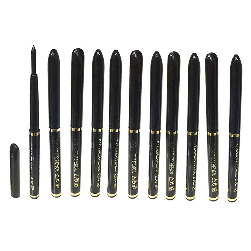 12x Black Waterproof Eye Shadow Eye Liner Eyeliner Pencil Makeup Pens Set