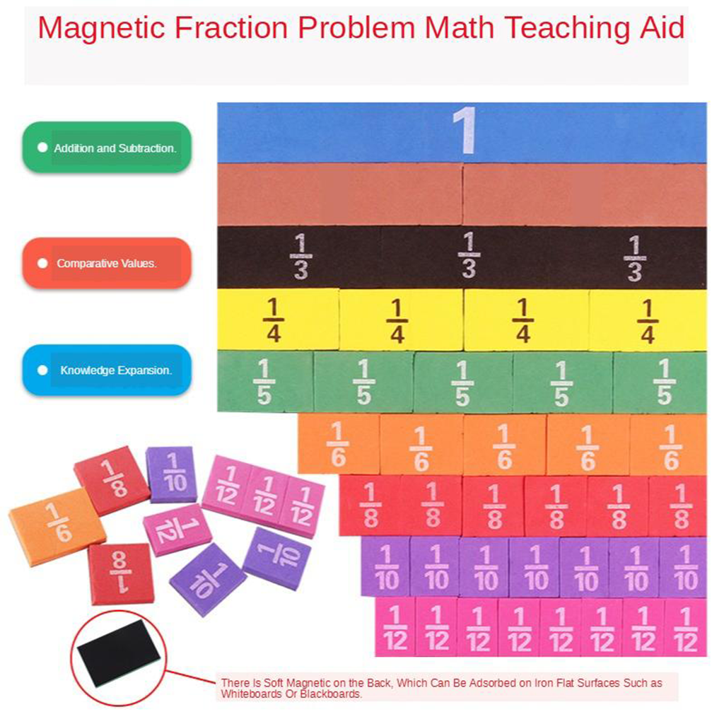 Magnetic Rainbow Fraction Tiles, Visual/Tactile Learning Teaching Aids for Kids