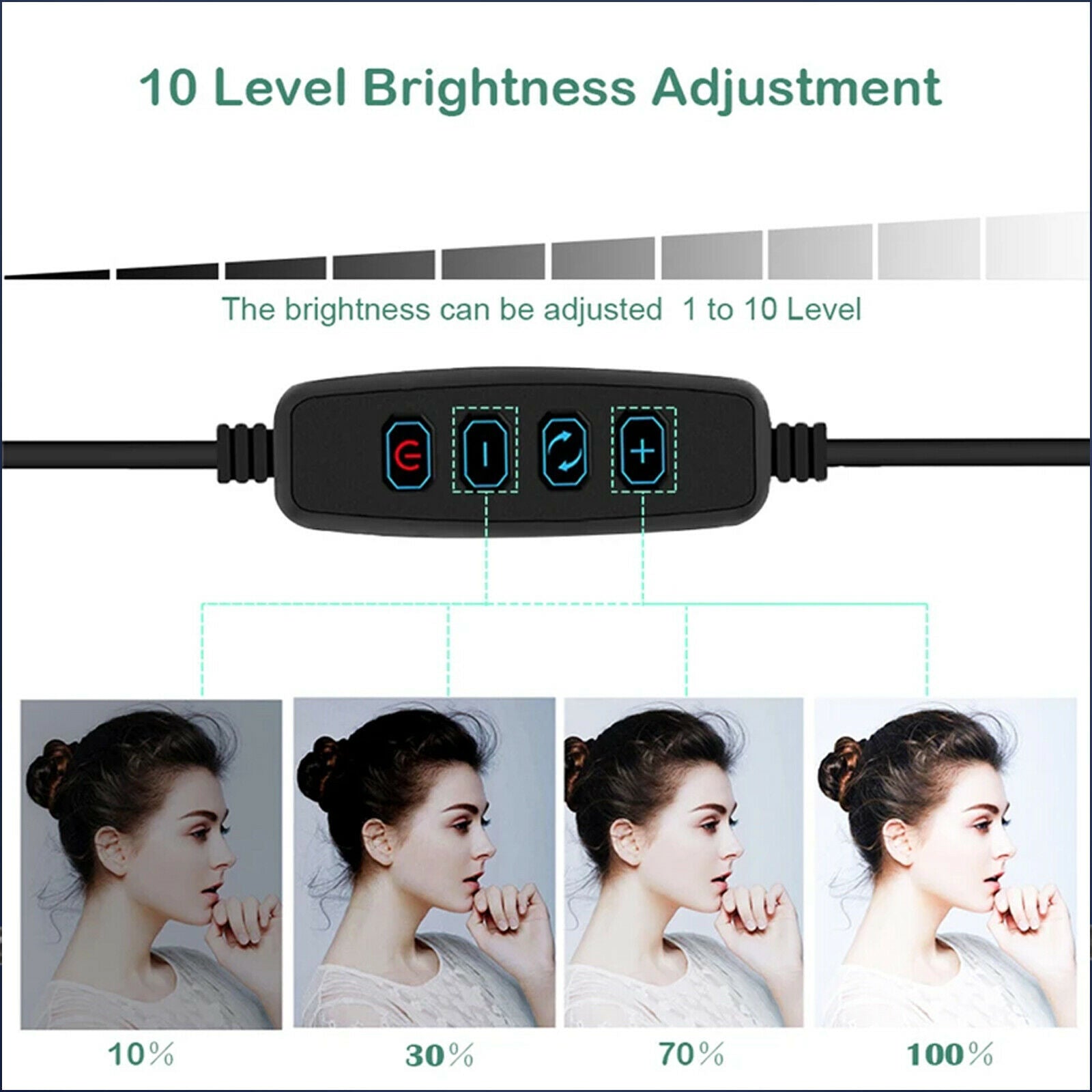 10'' USB Portable Dimmable Makeup Live Selfie Phone Holder LED Ring Light Lamp