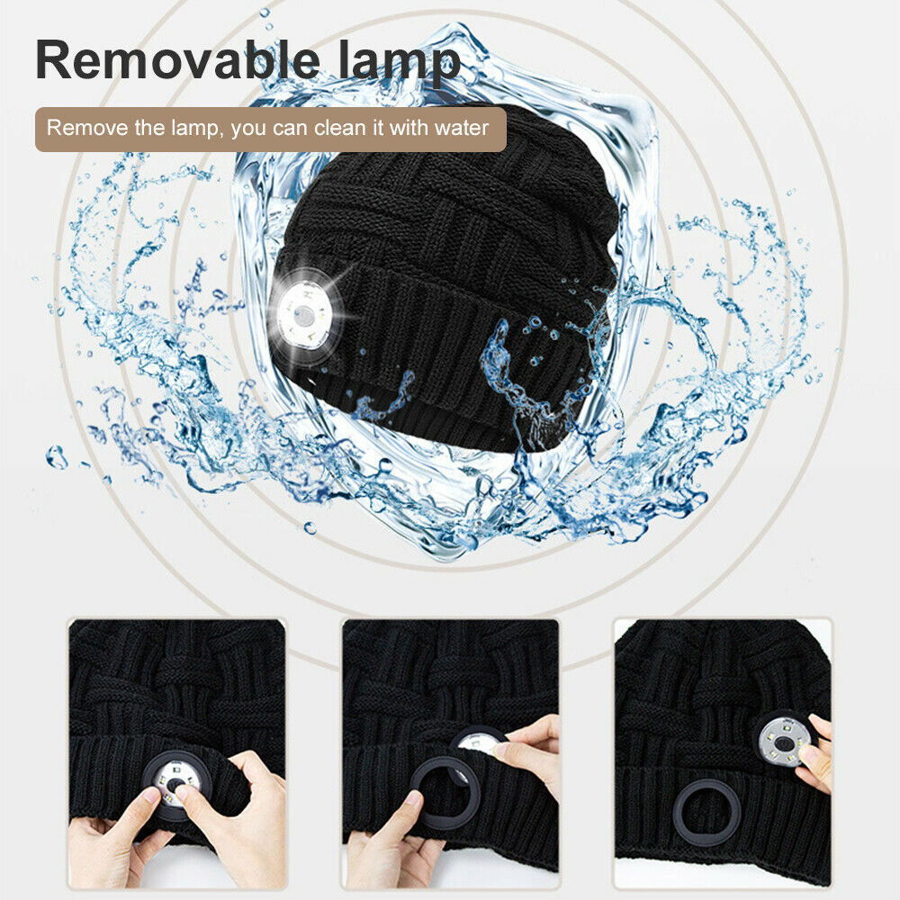 LED Head Torch Warm Beanie Hat Light Outdoor Battery/Rechargeable Headlight Lamp