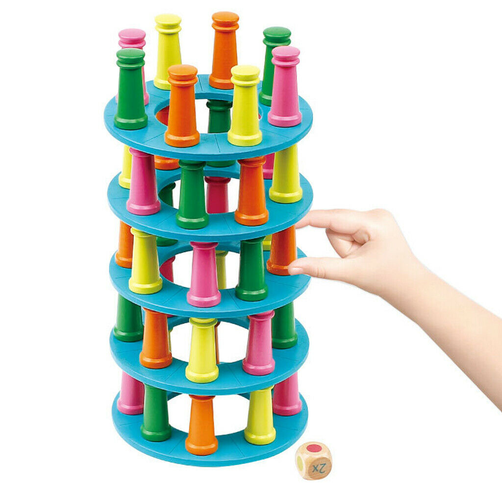 Colored Stacking Game Wooden Building Blocks Tower Board Games for Kids Adults,