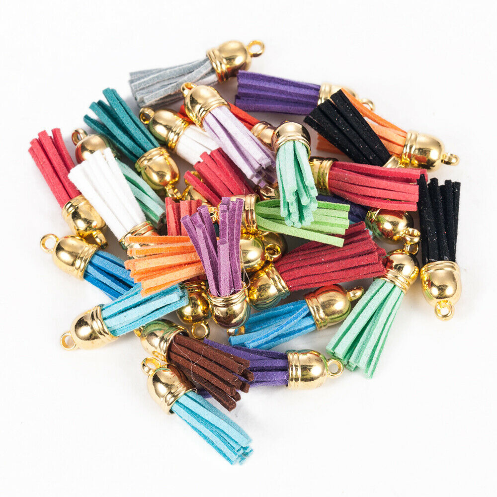 Lots 30Pcs Suede Leather Tassel DIY Keychain Pendant Jewelry Finding Charms NEW