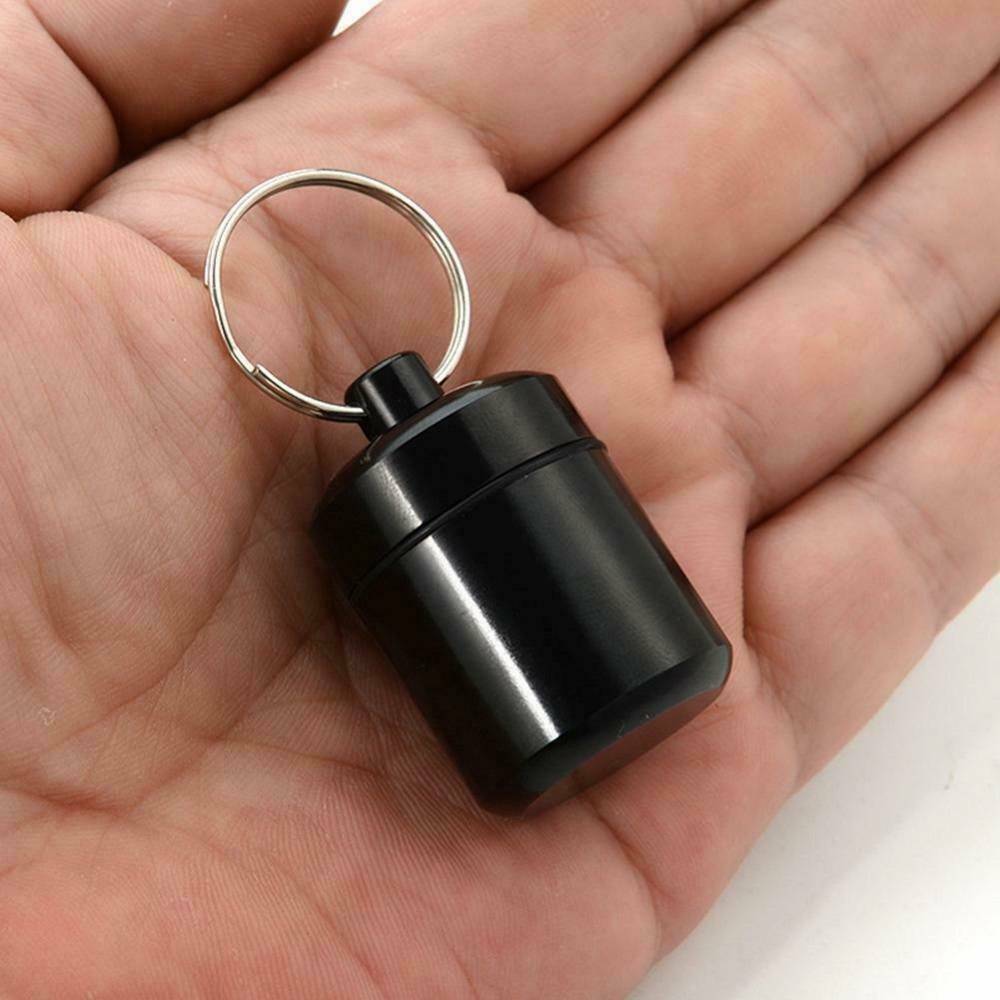 Mini Waterproof Keychain Metal Medicine Pill Box Bottle Holder Container Case ~