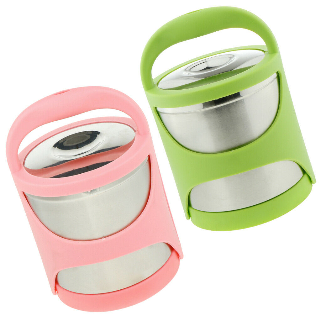 Portable Stainless Steel Insulated Lunch Box Food Compartments Pink-2 Tier