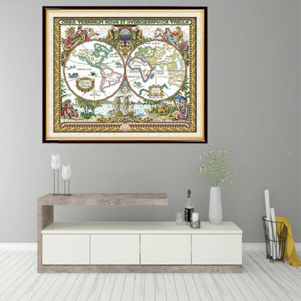 14CT 51x42cm Old World Map Stamped Cross Stitch Kit Needlework for Beginners