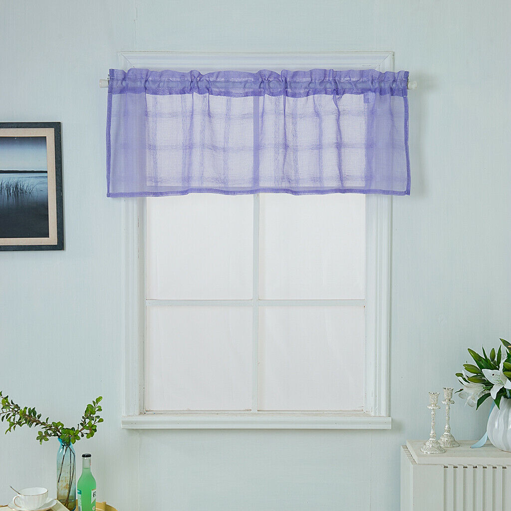 Yarn Rod Pocket Sheer Curtain Valance for Kitchen Bathroom Purple-137x90cm
