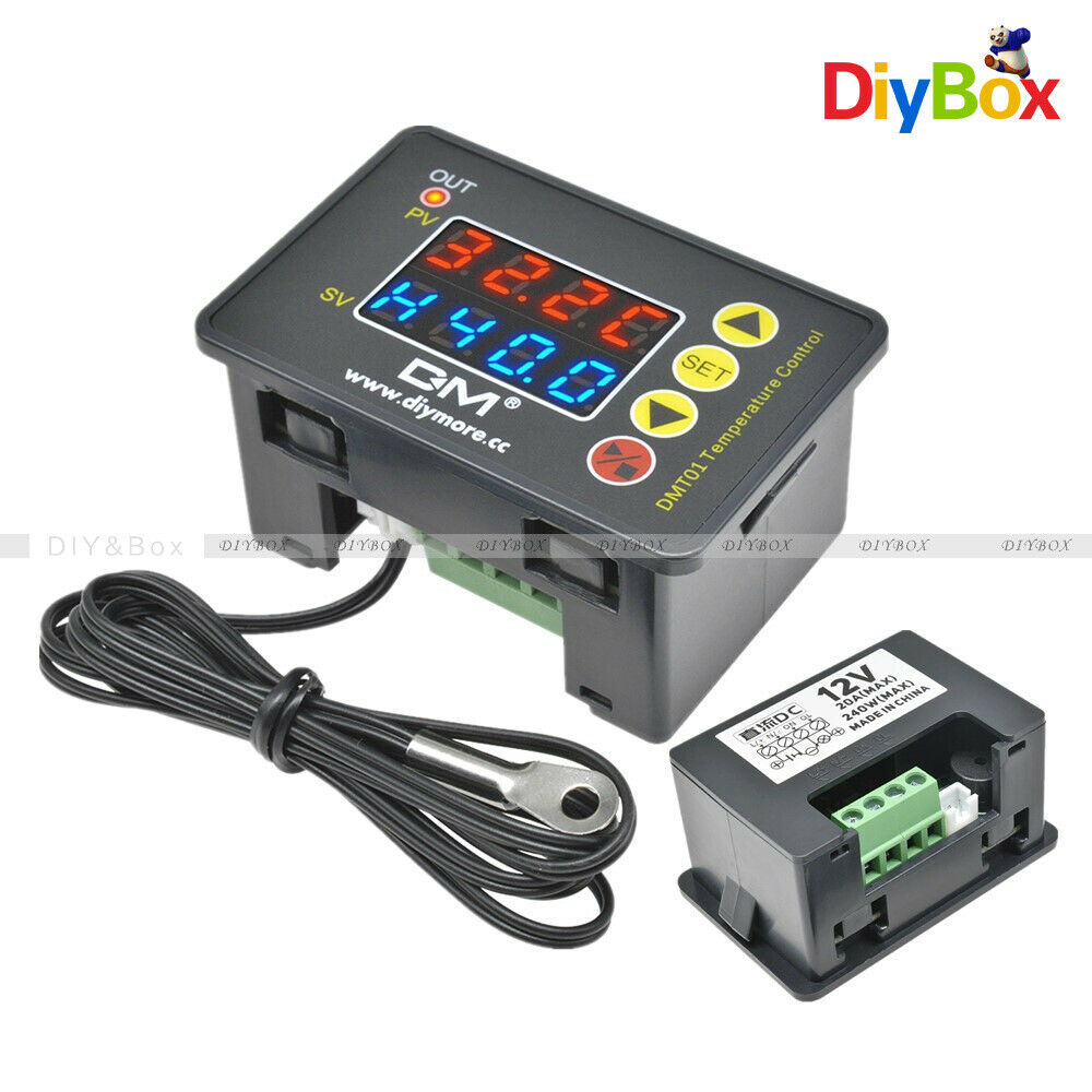 DC12V Red Blue Digital Thermostat Temperature Controller Microcomputer w/ Sensor