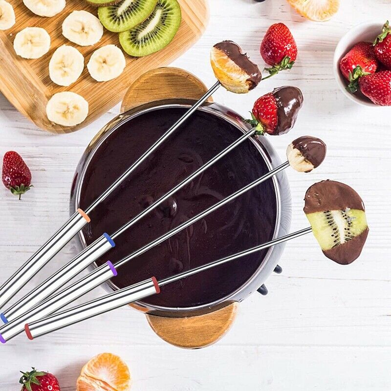 24Pcs Stainless Steel Fondue Forks with Heat Resistant Handle for Roast MeatI3F1