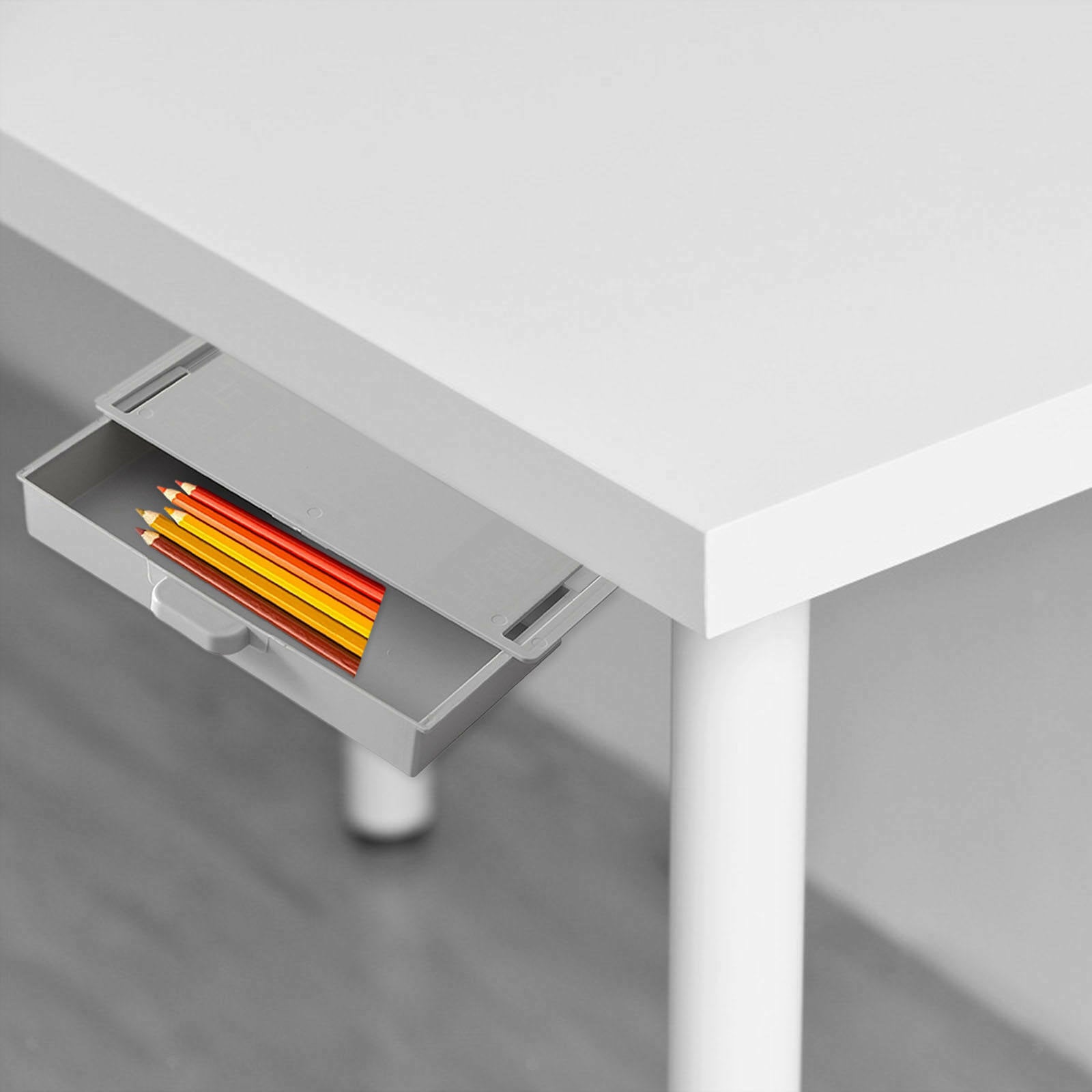 Sticky Desk Drawer Case Pencil Stationery Storage for Cabinet Finishing Box Gray