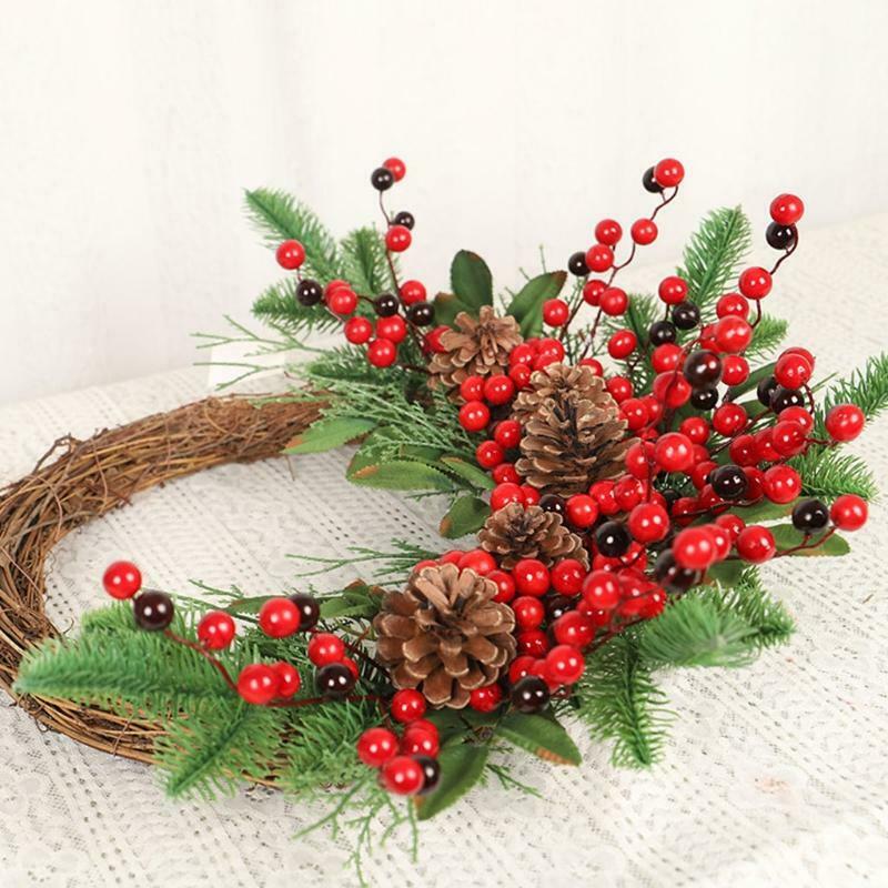 Artificial Red Berries Pine Cone Wreath Hanging Garland Christmas Ornament Decor