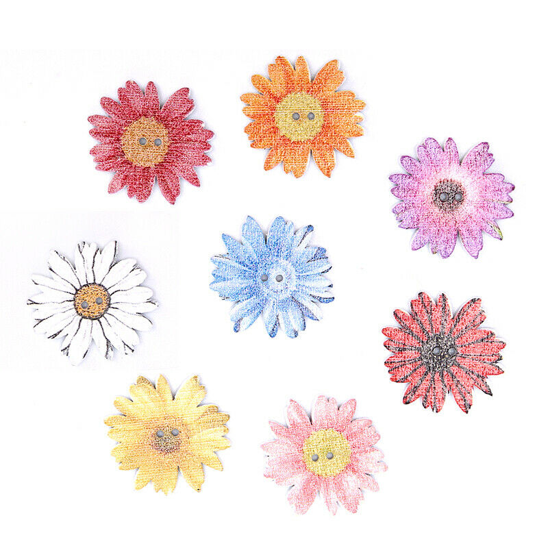 50pcs Flower Series Wood Buttons Sewing Scrapbooking  DIY Clothing Wooden DY XC