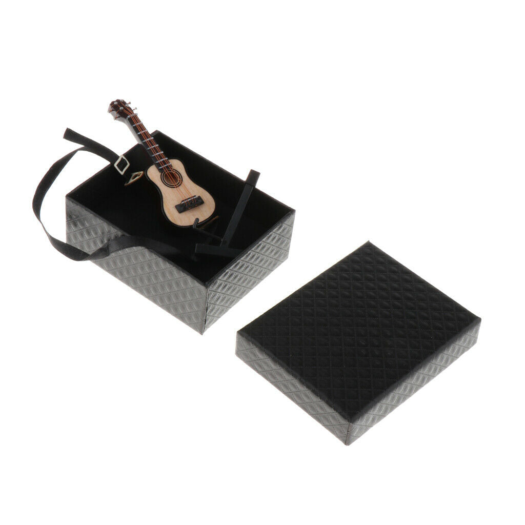 Handcrafts 1/12 Wooden Guitar with Stand and Storage Box Gift, Musical