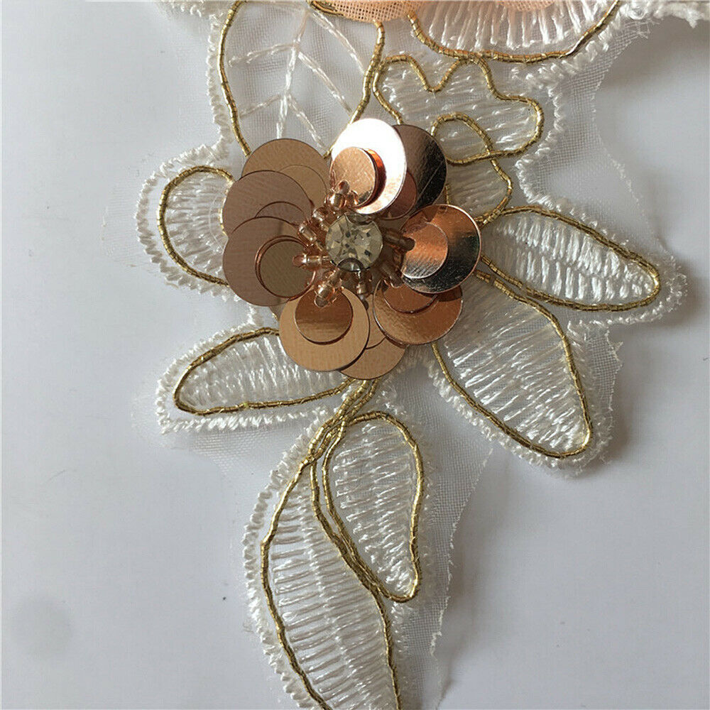 2PCS LaceFlower Patches Sequins Sew on Collar Applique Clothing Badge Decor DIY