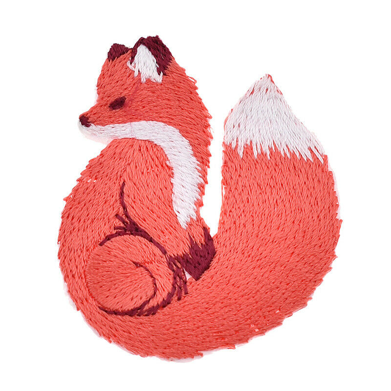 Pair Fox Patches Embroidery Iron On Rayon Fabric Applique DIY Sewing Craft Decor