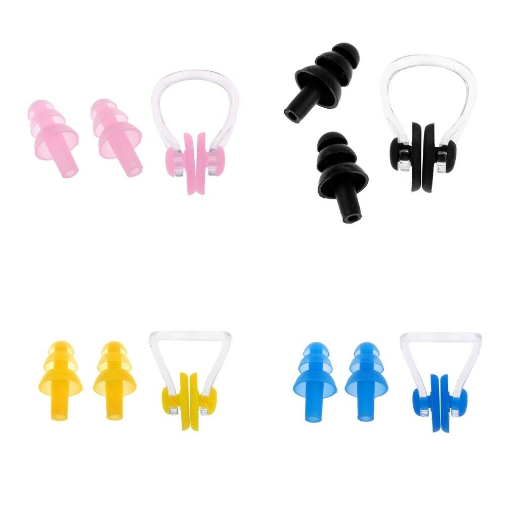 Waterproof Clear Silicone Swimming Set Ear Plug + Nose Clip with Box Yellow