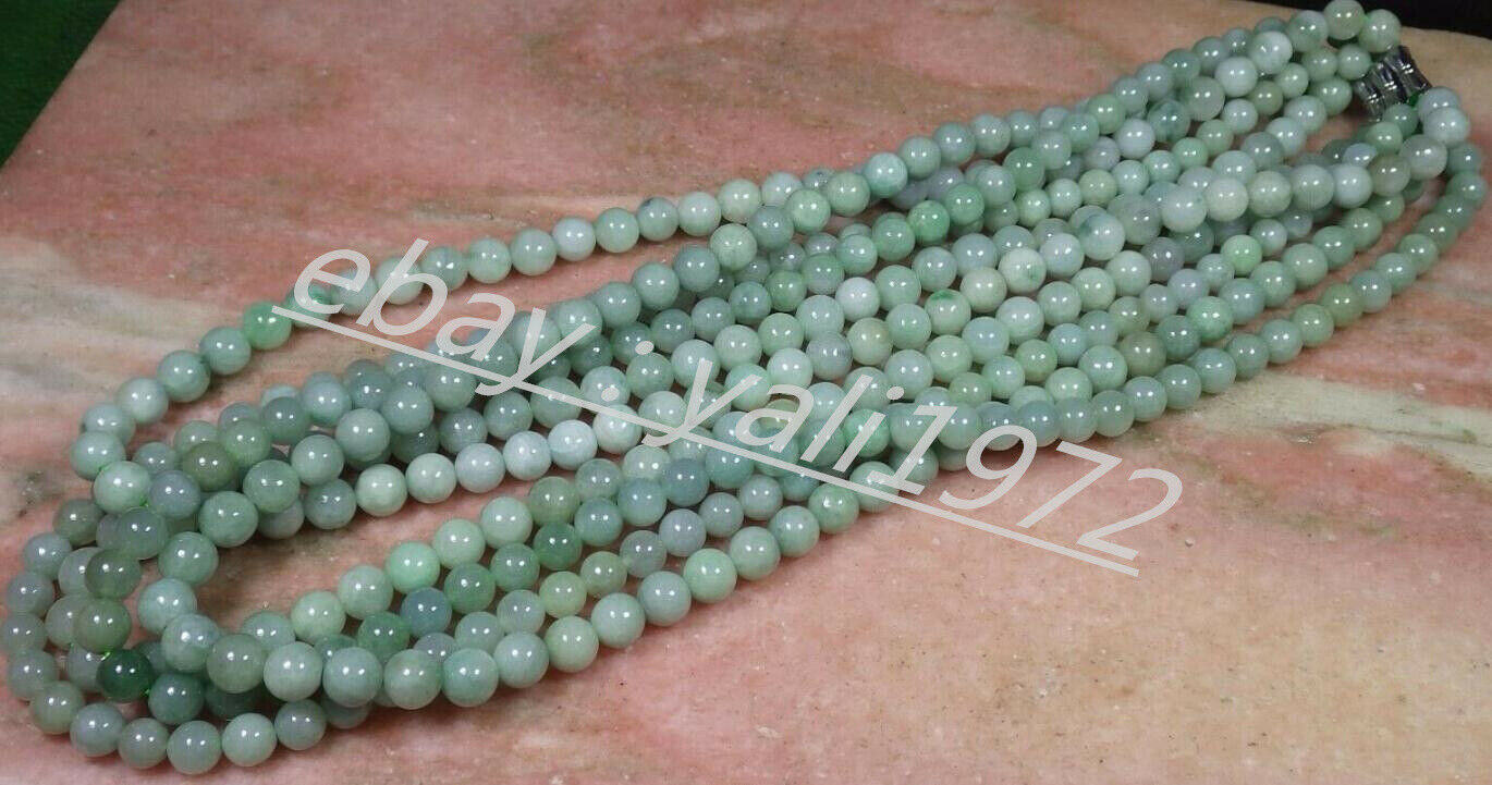 1pcs Natural 7-8mm Green A JADE Jadeite Bead Round Beads Necklace 21"