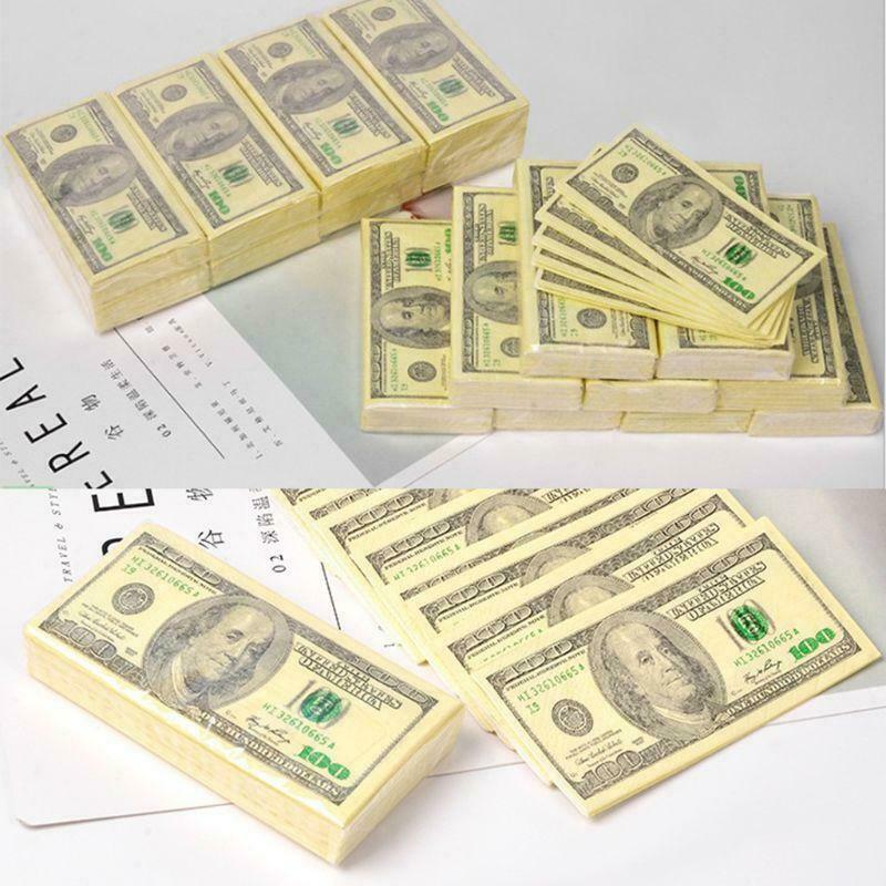 8 Packs Napkin Paper 100 Dollar Raw Wood Pulp Facial Tissue Handkerchief Party