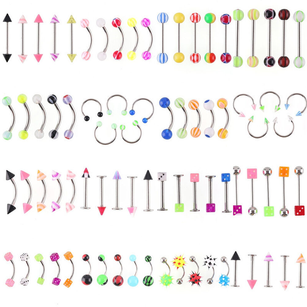 105Pcs Bluk Mixed Body Piercing Jewelry Lip Eyebrow Belly Navel Tongue Bar R Rf